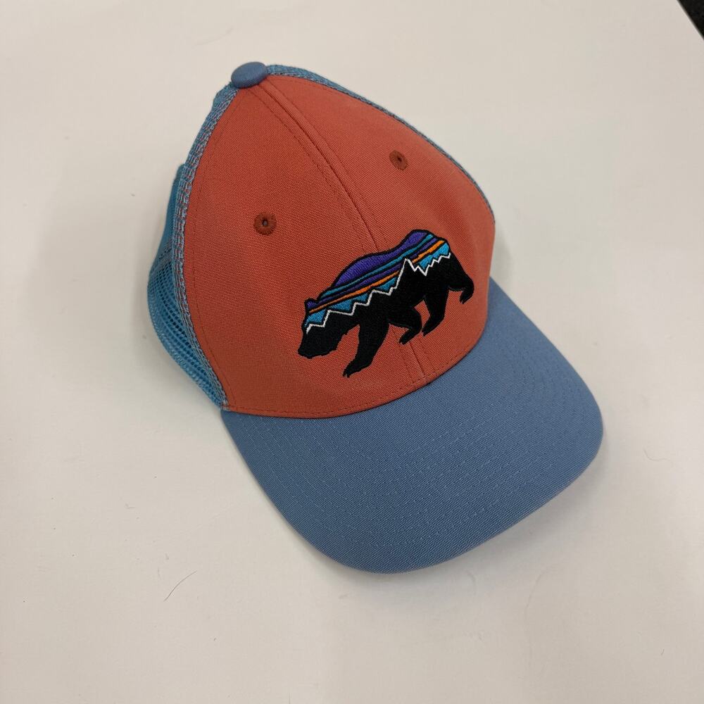 Patagonia Fitz Roy Bear LoPro Trucker Hat Snapback Orange Blue Mesh